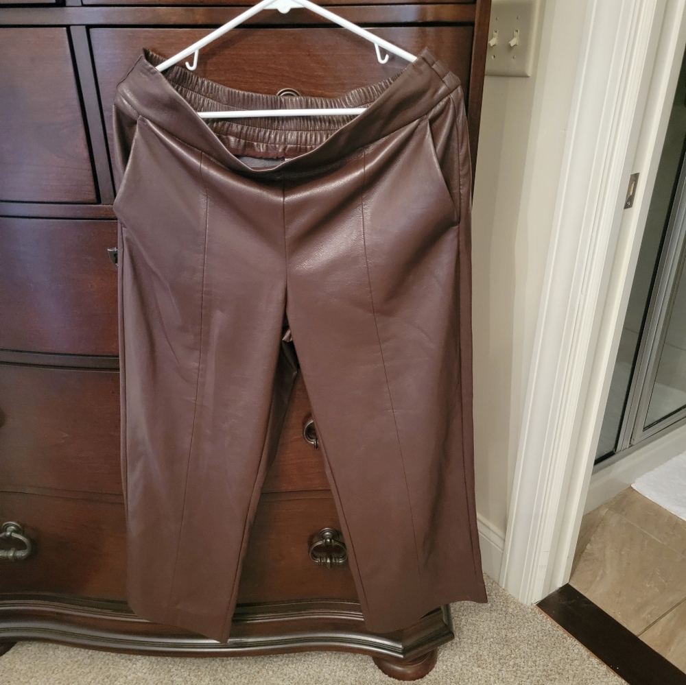 Chicos faux leather pants burgundy dy.  Size1.5
